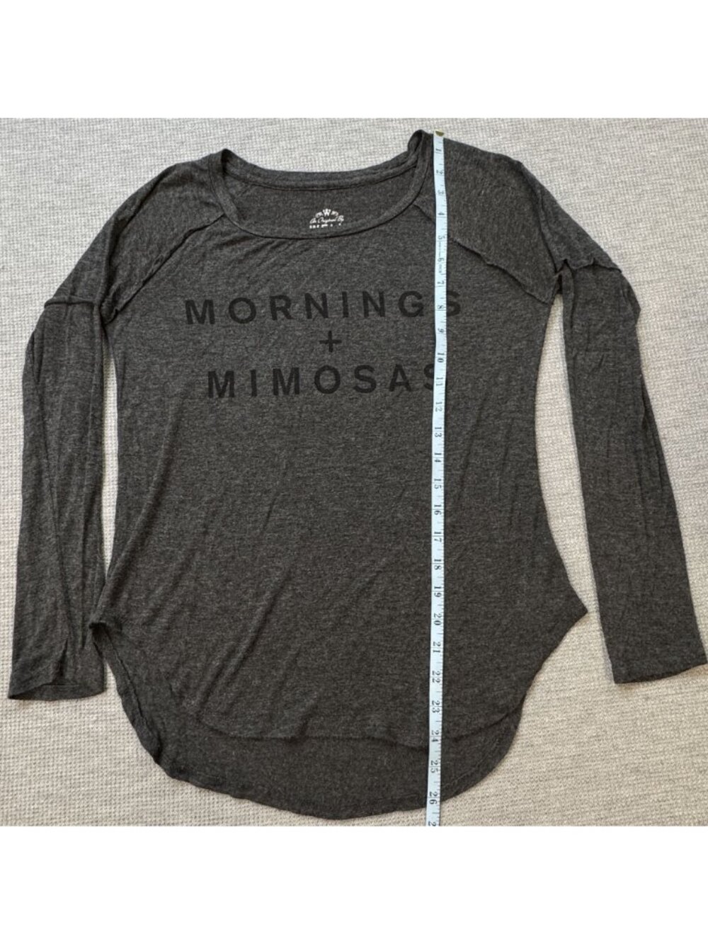 Mornings + Mimosas Graphic Long Sleeve Top Sz XS Dark Gray Relaxed by Well Worn - Picture 9 of 11